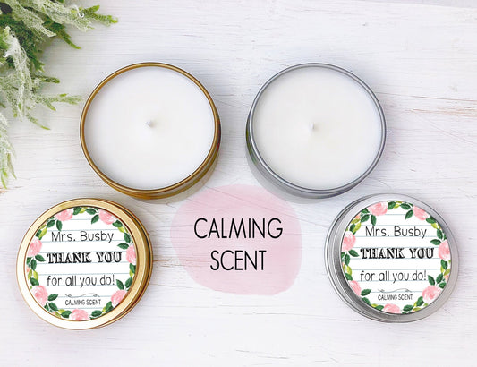Personalized Teacher Gift Calming Candle Custom Teacher Appreciation Gift Teacher Birthday Soy Candle Gold Candle Silver Candle - Squishy Cheeks