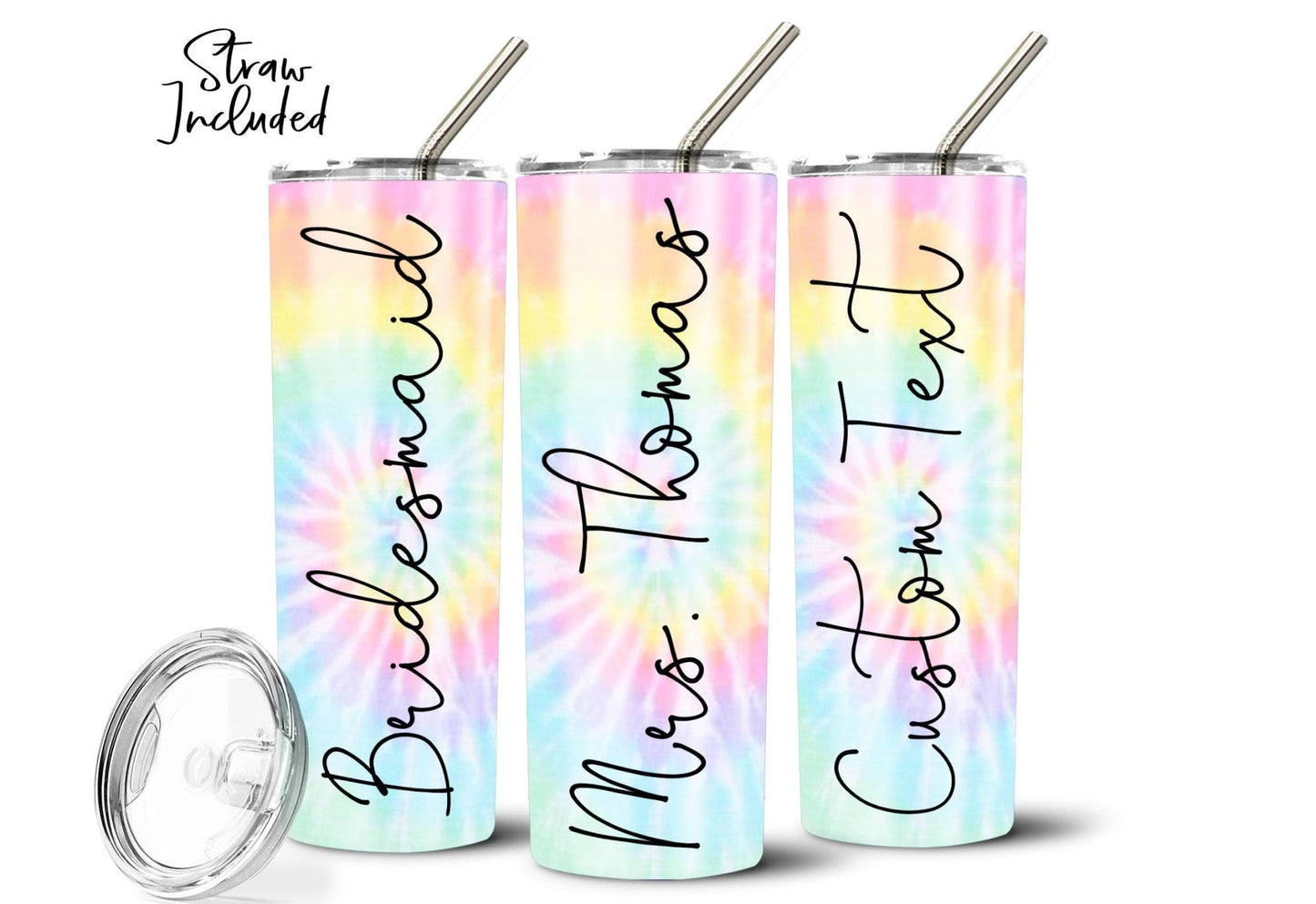 Personalized Tie Dye Tumbler Gift for Friend Bridesmaid Gift Summer Wedding Gift Birthday Gift for Her Custom Water Bottle - Squishy Cheeks