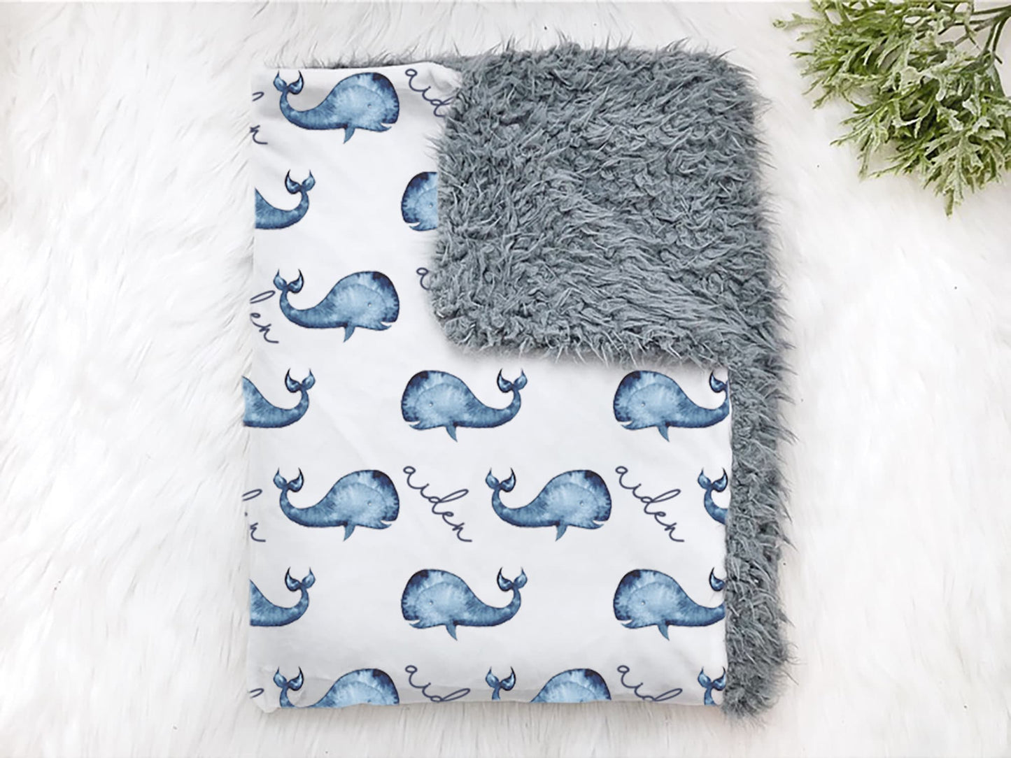 Personalized Whale Blanket Nautical Whale Nursery Baby Boy Blanket Pillow Set Baby Swaddle Nautical Baby Shower Gift Name Receiving Blanket - Squishy Cheeks