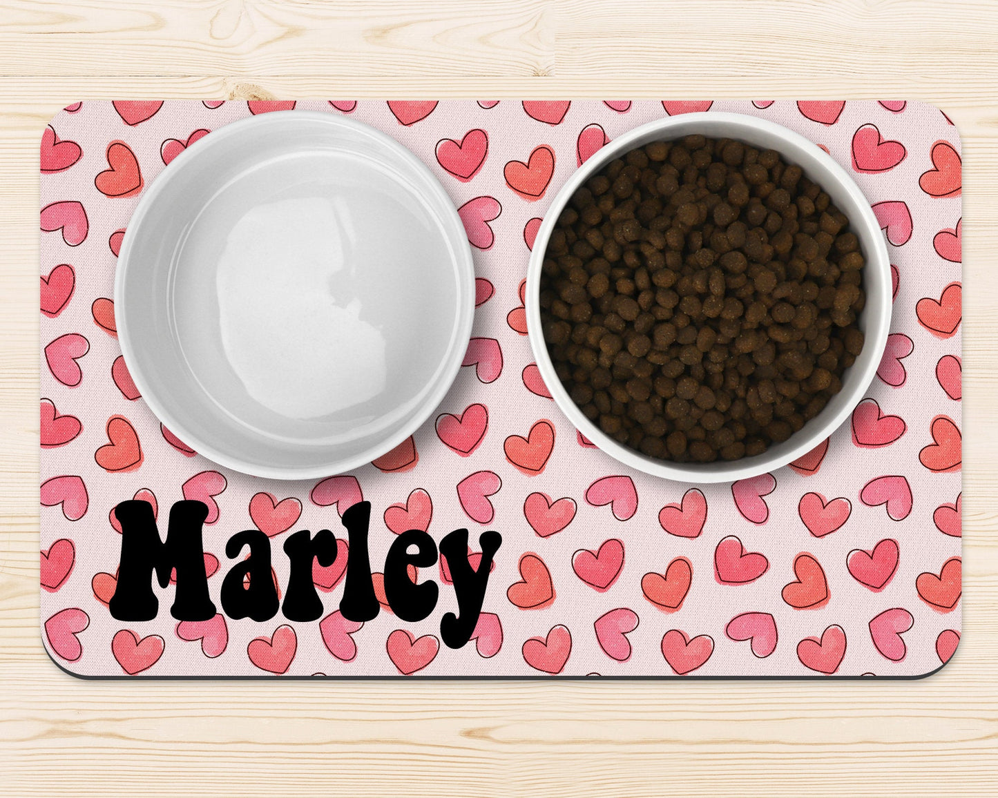 Pet Personalized Valentine's Day Mat Dog Bowl Mat Custom Pet Food Bowl Mat With Name - Squishy Cheeks