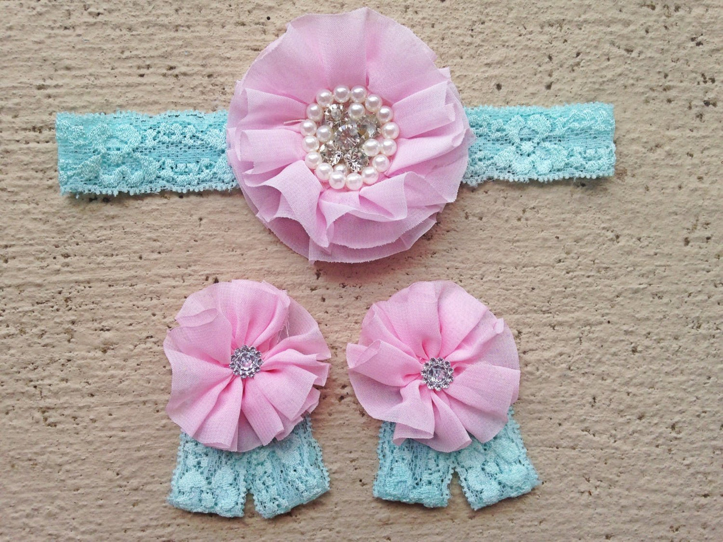 Pink and Aqua Lace Headband - Squishy Cheeks