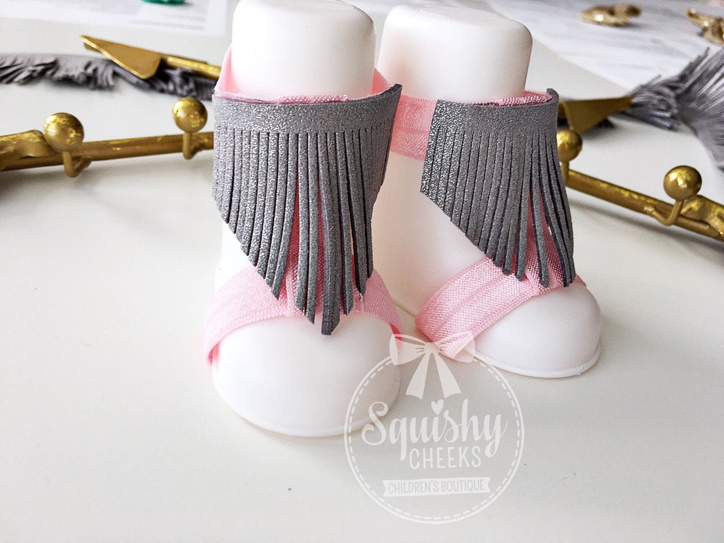 Pink and Grey Fringe Piggy Petals® - Squishy Cheeks