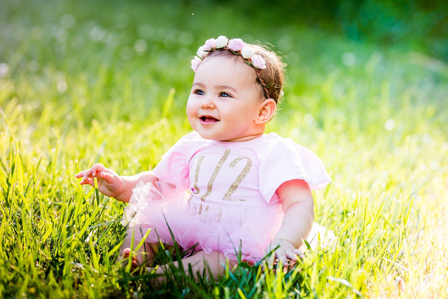 Pink and Ivory Baby Flower Crown Headband - Squishy Cheeks