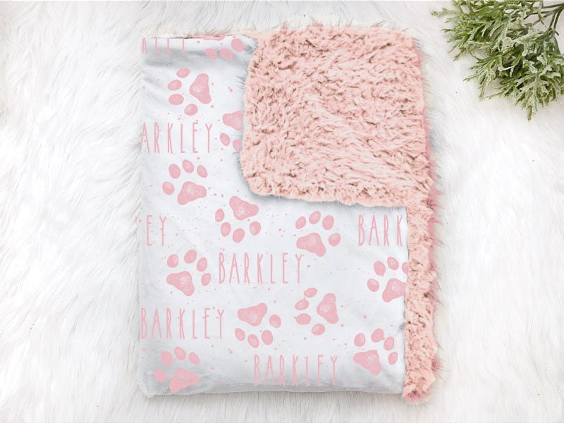 Pink Personalized Dog Paw Print Pet Blanket - Squishy Cheeks