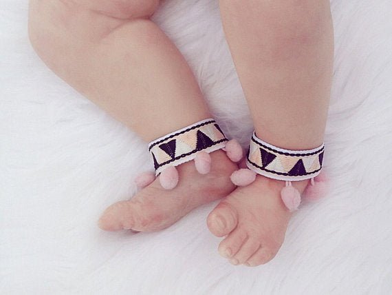 Pink Pom Pom Boho Beaded Fringe Anklets - Squishy Cheeks