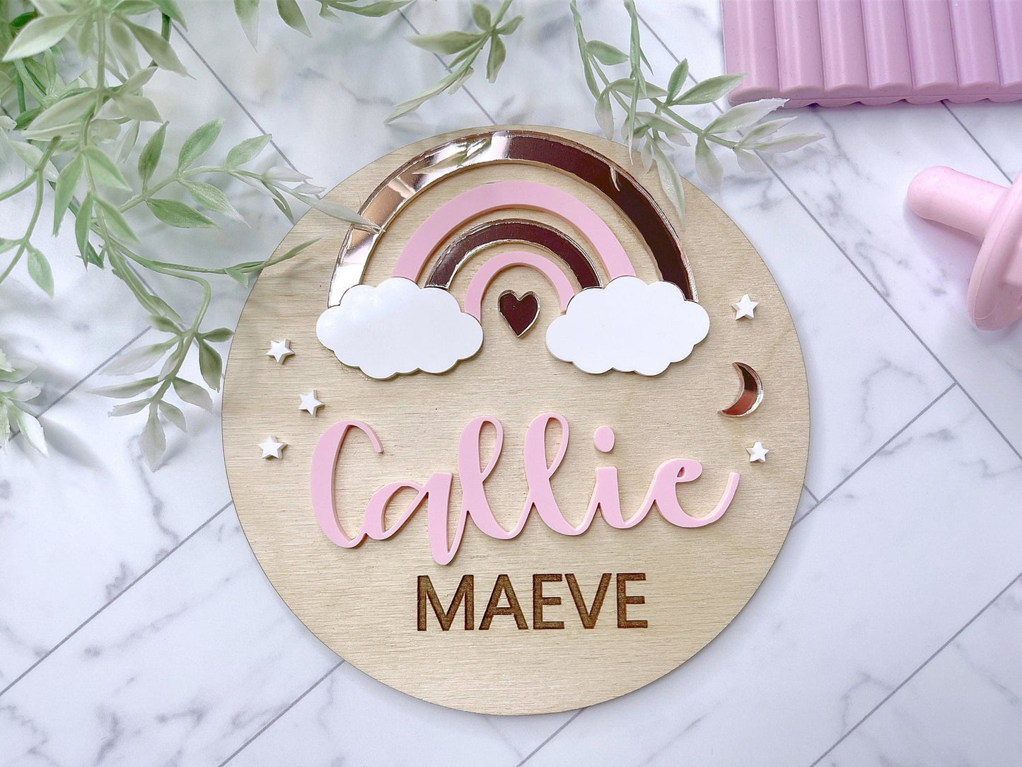 Pink Rainbow Baby Girl Name Sign - Squishy Cheeks