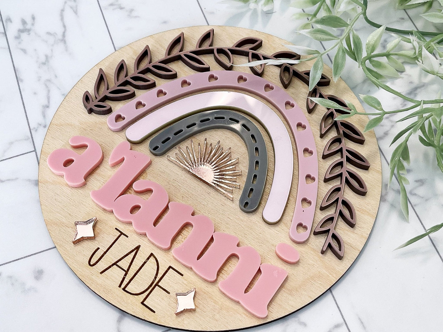 Rainbow Baby Girl Name Sign Wood Name Sign 3D Name Announcement Sign Rainbow Nursery Newborn Photo Prop Hospital Plaque Sizes: 5.5 & 11.5 - Squishy Cheeks