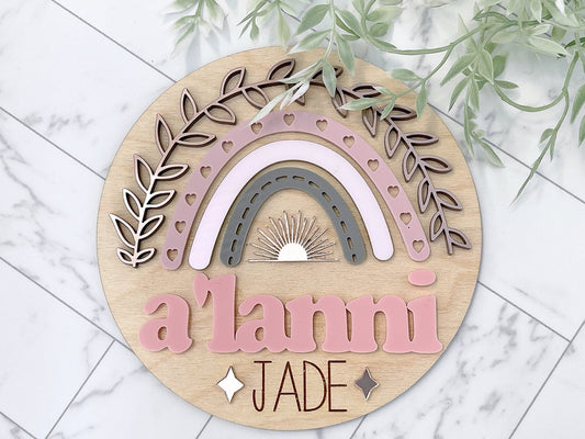 Rainbow Baby Girl Name Sign Wood Name Sign 3D Name Announcement Sign Rainbow Nursery Newborn Photo Prop Hospital Plaque Sizes: 5.5 & 11.5 - Squishy Cheeks