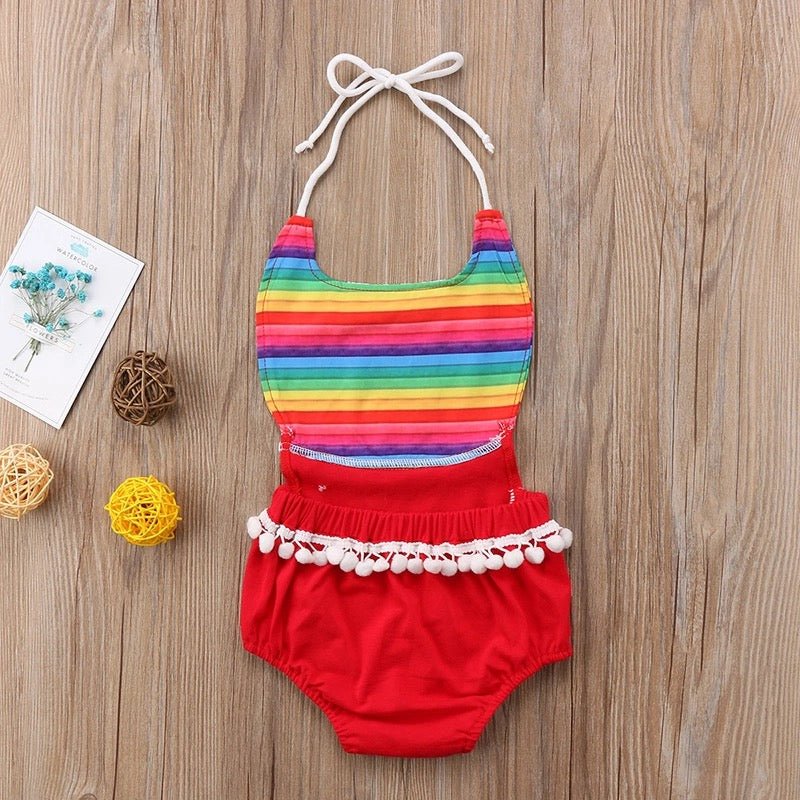 Rainbow Halter Bubble Romper - Squishy Cheeks