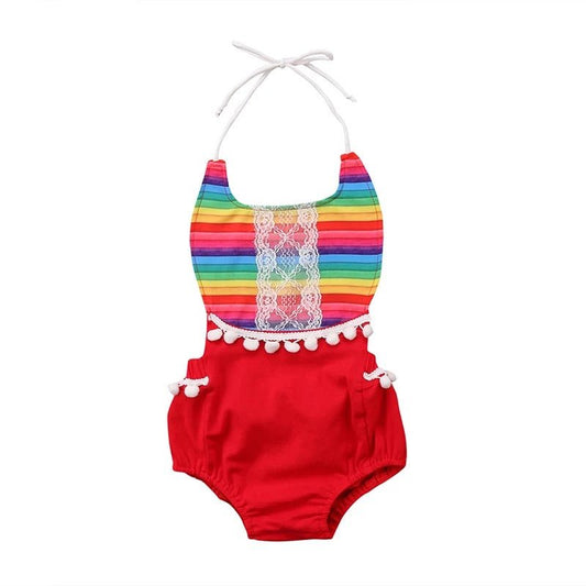 Rainbow Halter Bubble Romper - Squishy Cheeks