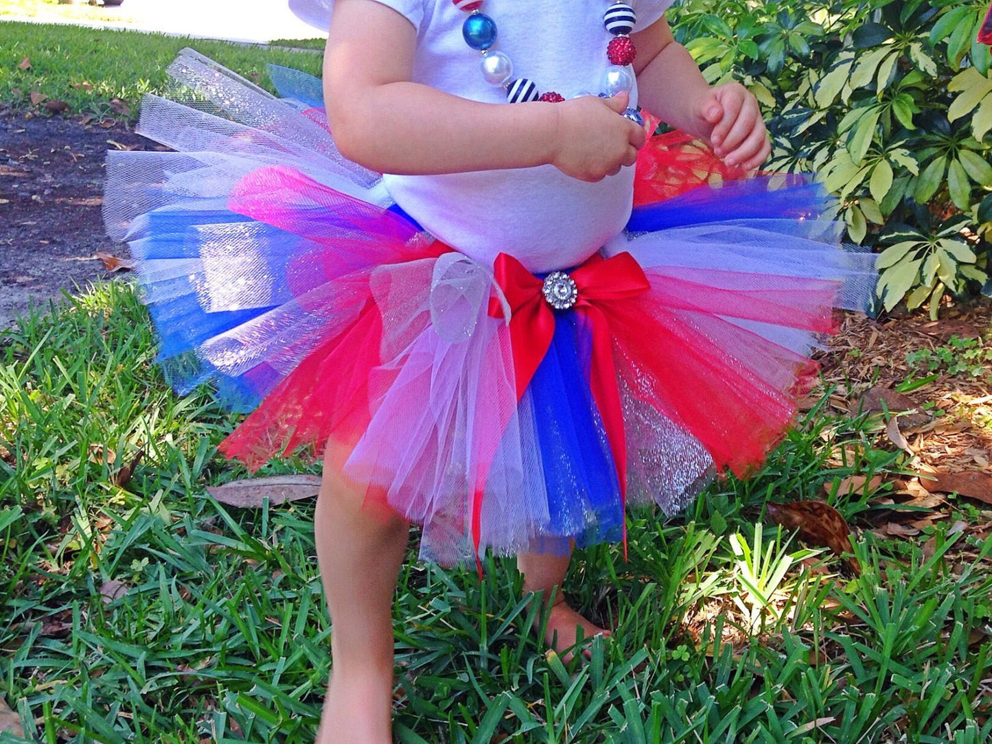 Red, White and Blue Poofy Tutu with Satin Bow - Squishy Cheeks