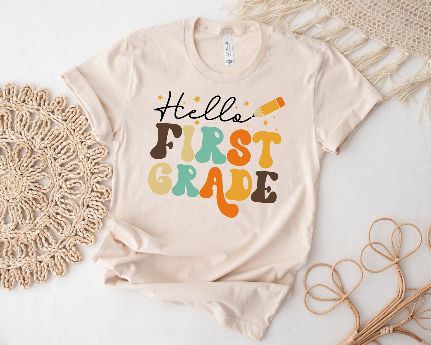 Retro Back to School Shirt Hello First Grade - Squishy Cheeks