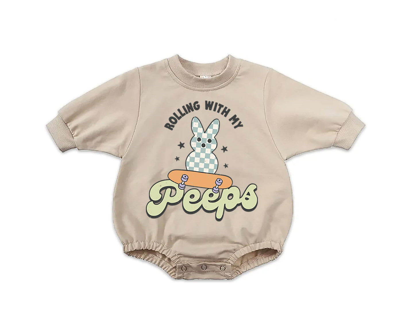 Retro Boys Easter Shirt Rollin With My Peeps Easter Onesie® Boy Raglan Tee - Squishy Cheeks