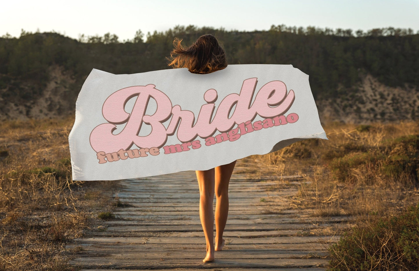Retro Bride Towel Personalized Bride and Bridesmaid Beach Towels Bachelorette Towels Bach Party Gifts - Squishy Cheeks