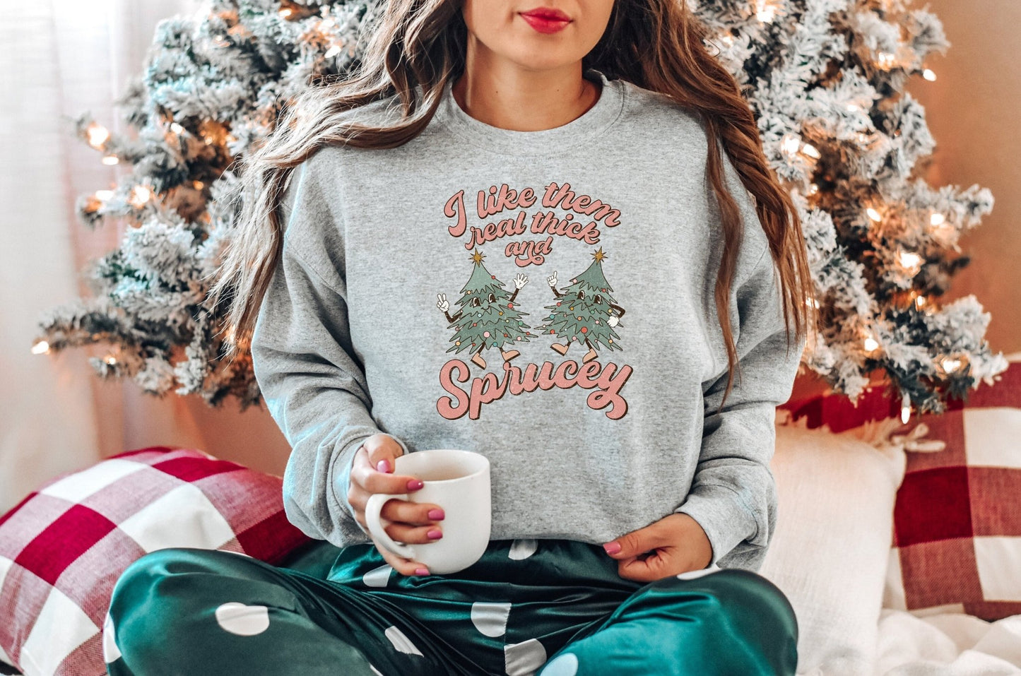 Retro Christmas Holiday Sweater Weather Funny Sweatshirt Thick and Sprucey - Squishy Cheeks