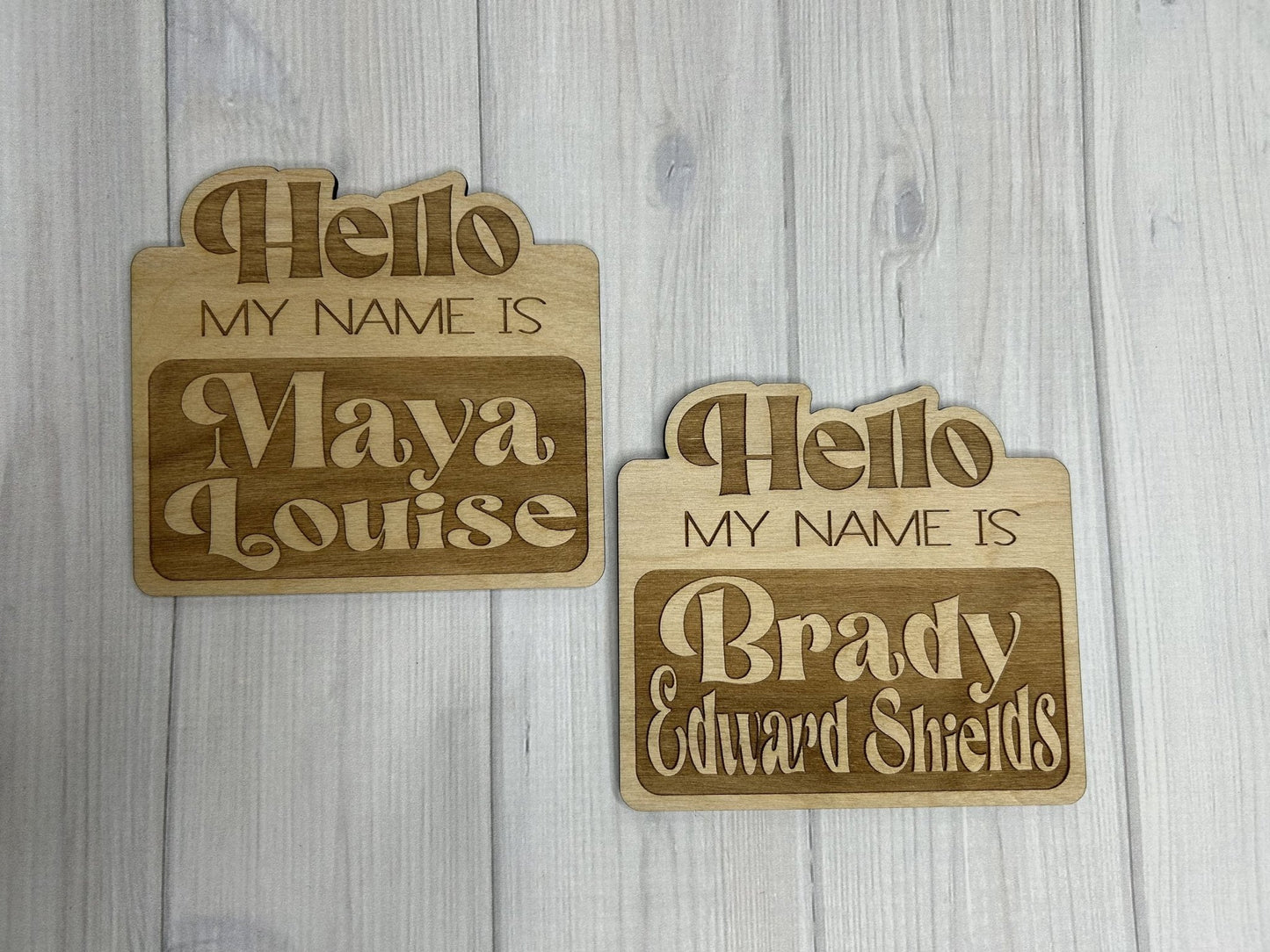 Retro Hello My Name Is Wooden Baby Name Sign - Squishy Cheeks