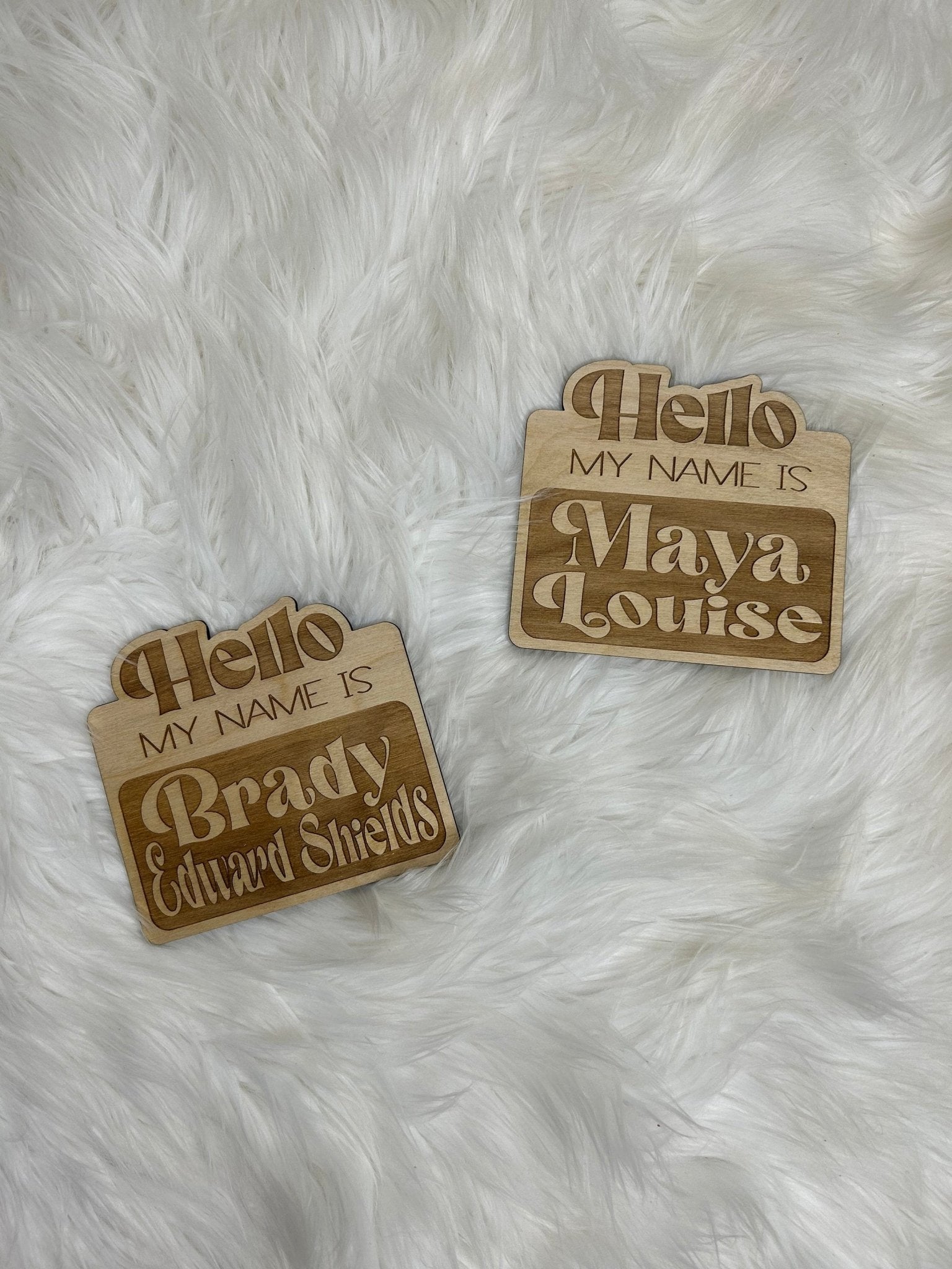 Retro Hello My Name Is Wooden Baby Name Sign - Squishy Cheeks