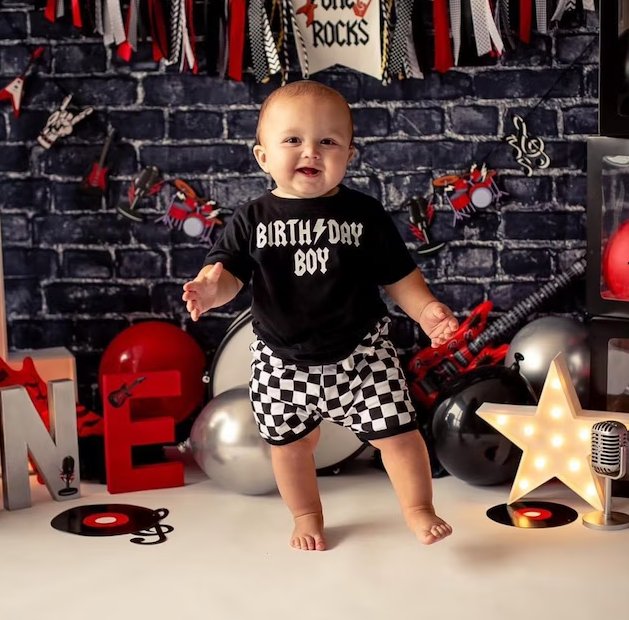 Rockin' One First Birthday Personalized Outfit Shirt - Squishy Cheeks