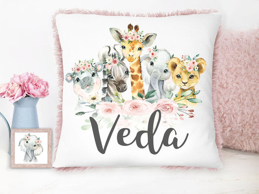 Safari Animals Personalized Nursery Plush Pillow - Squishy Cheeks