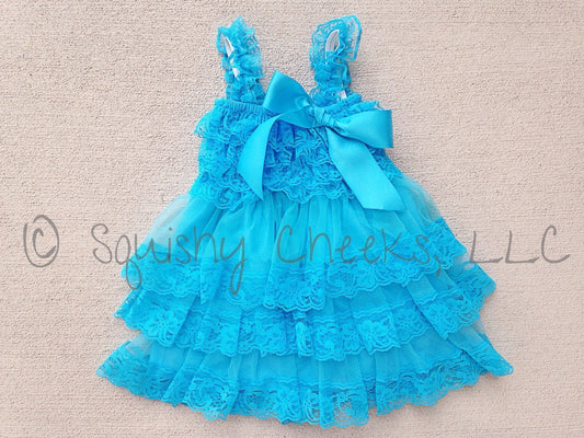 SALE Bright Turquoise Ruffled Lace Dress - Squishy Cheeks