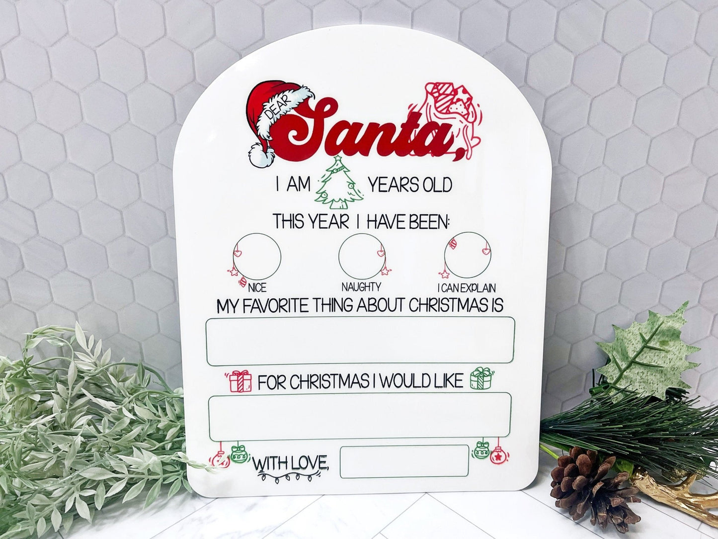 Santa Sign Reusable Dry Erase Christmas Kids Sign - Squishy Cheeks