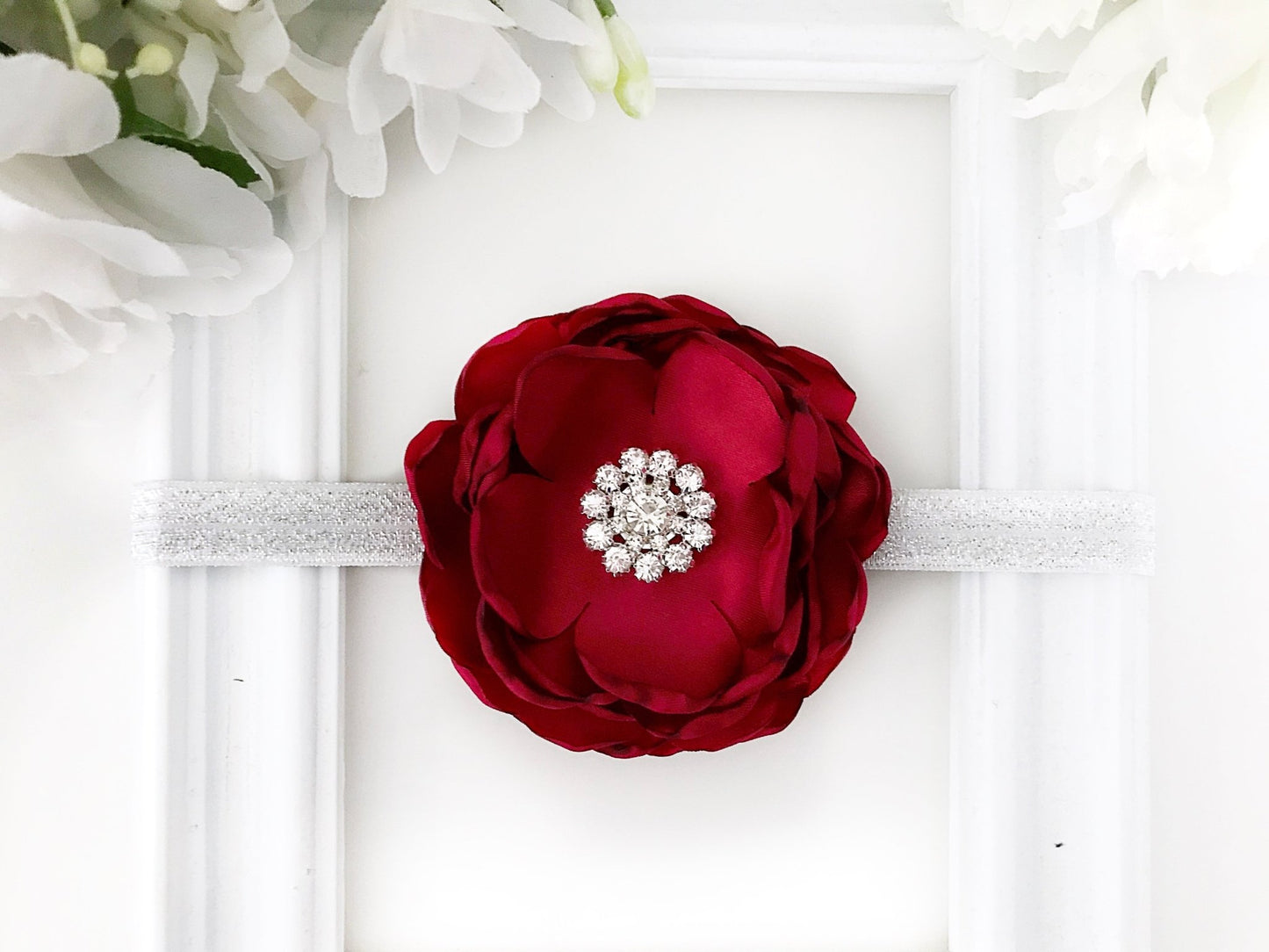 Satin Burgundy Flower Headband - Squishy Cheeks