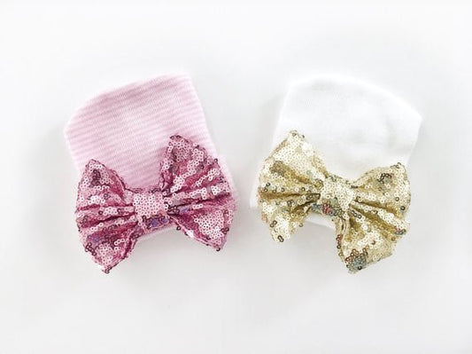 Sequin Bow Newborn Hat - Squishy Cheeks