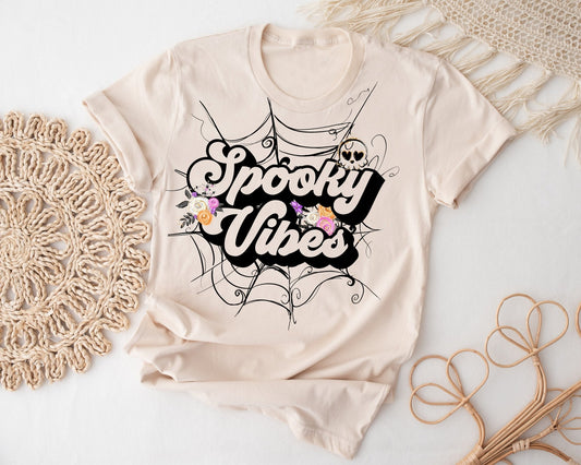 Spooky Vibes Girls Halloween Shirt Funny Retro Halloween Outfit Toddler - Adult Sizing - Squishy Cheeks