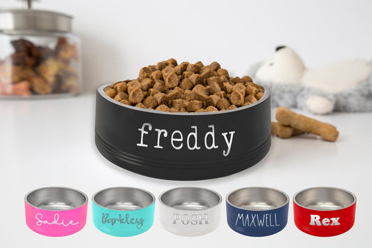 Stainless Steel Personalized Dog or Cat Bowl with Name - Squishy Cheeks