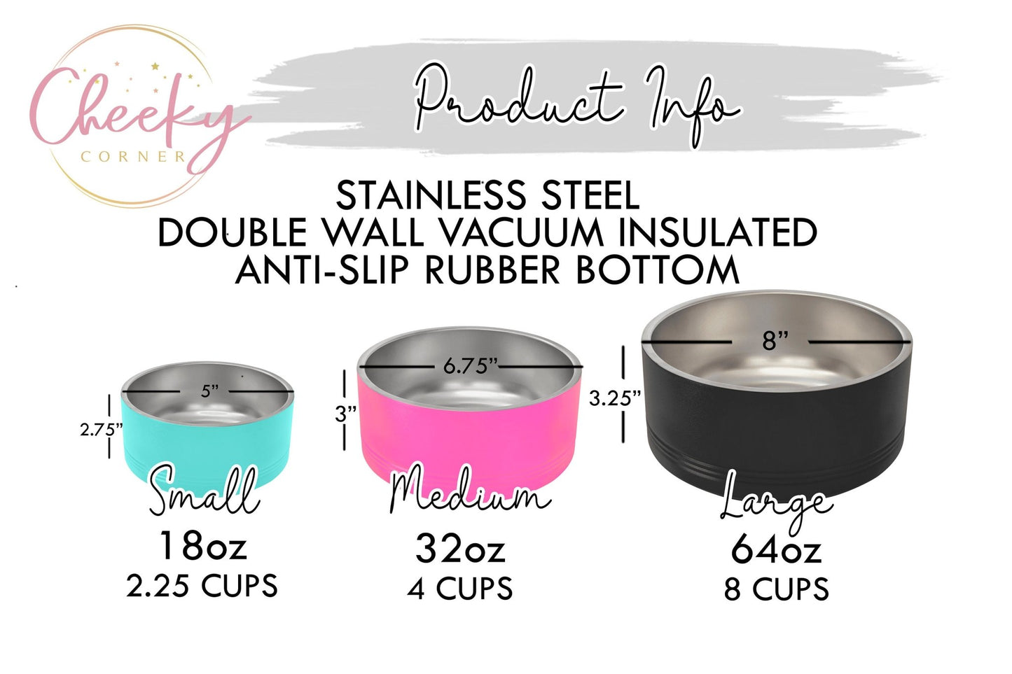Stainless Steel Personalized Dog or Cat Bowl with Name - Squishy Cheeks