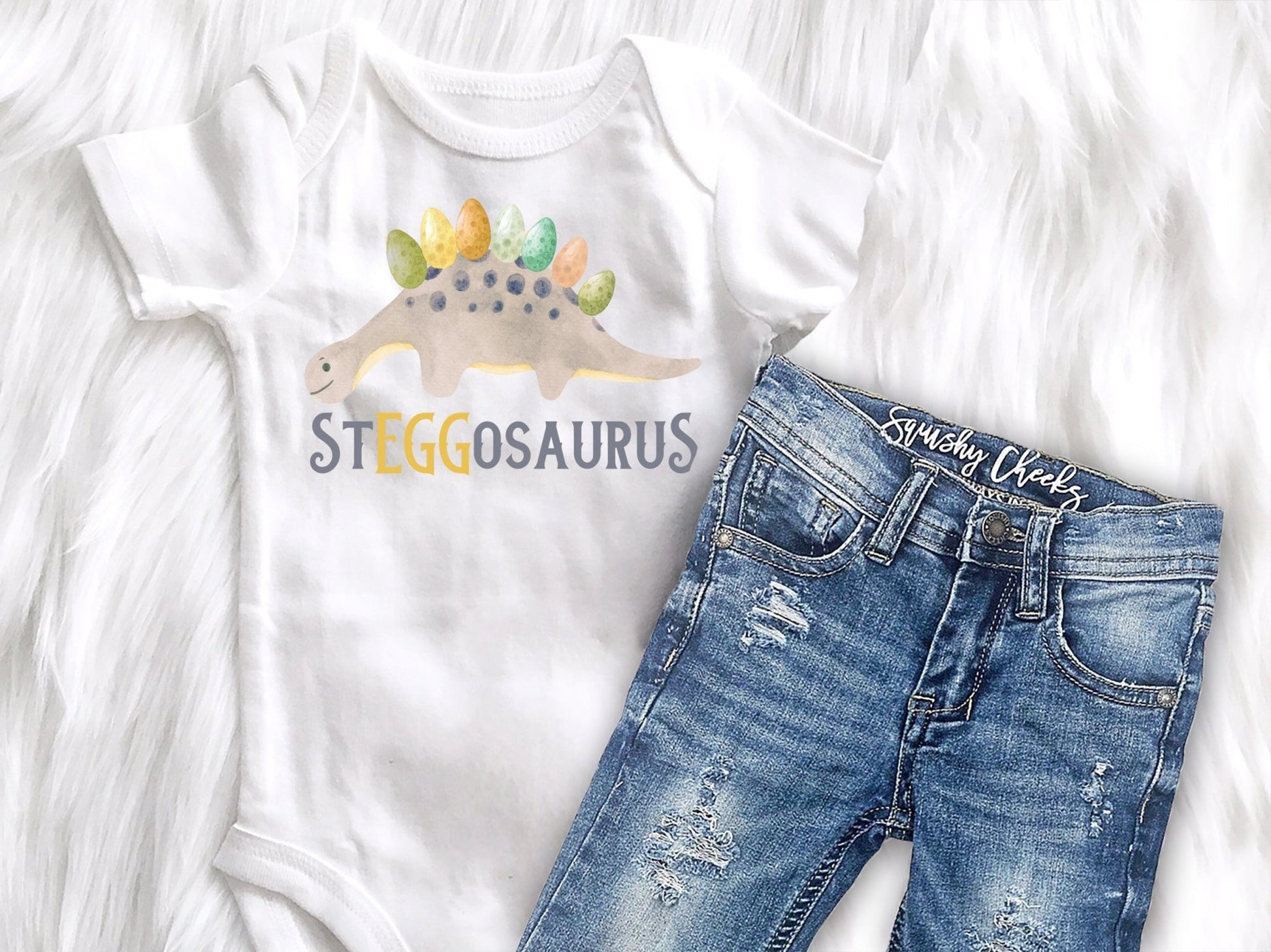 Steggosaurus Easter Onesie® Dinosaur Boy Tee Bubble Romper Toddler Sweatsuit - Squishy Cheeks