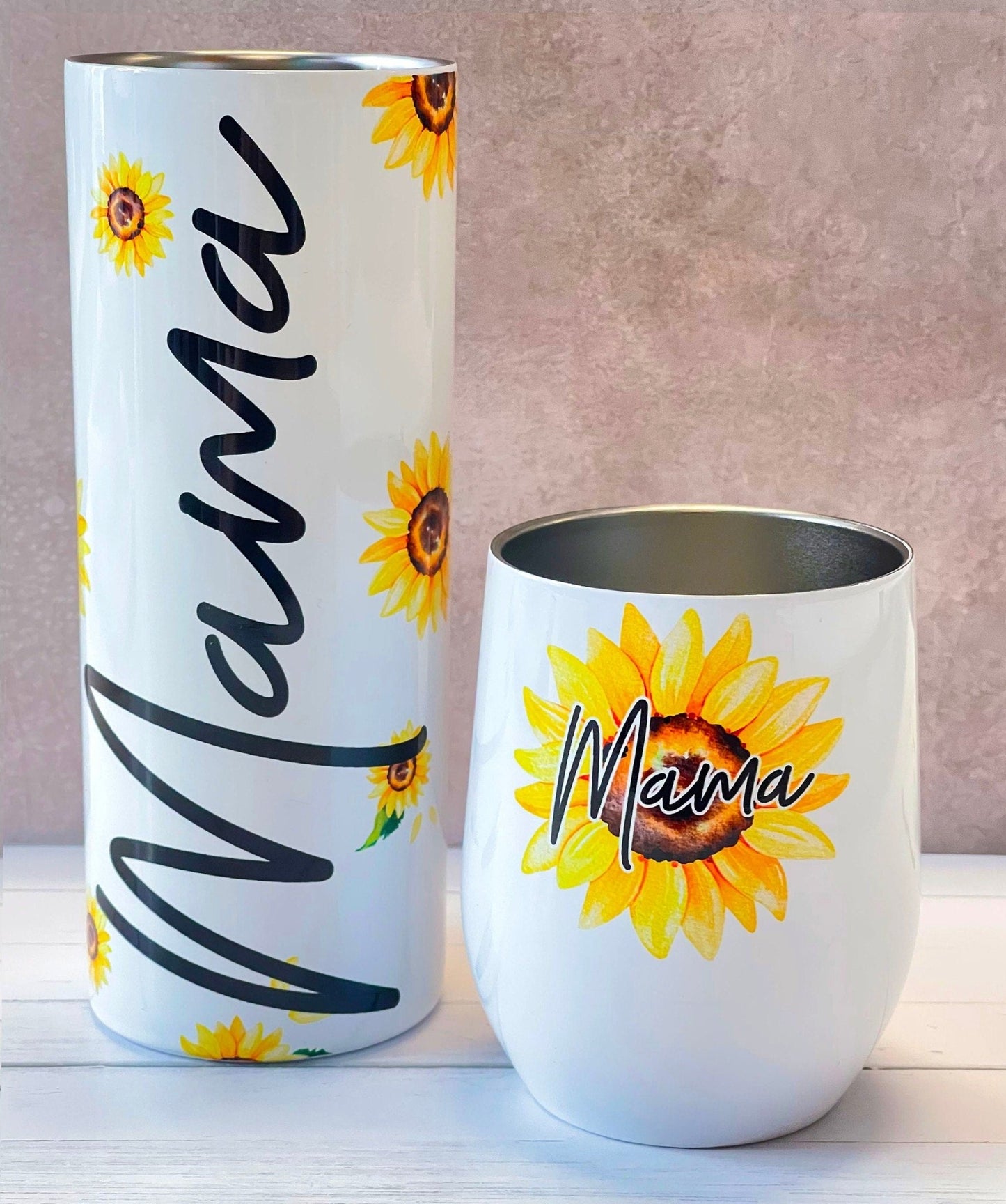 Sunflower Wine And Water Tumbler Gift Set Watercolor Boho Sunflowers Holiday Gift - Squishy Cheeks