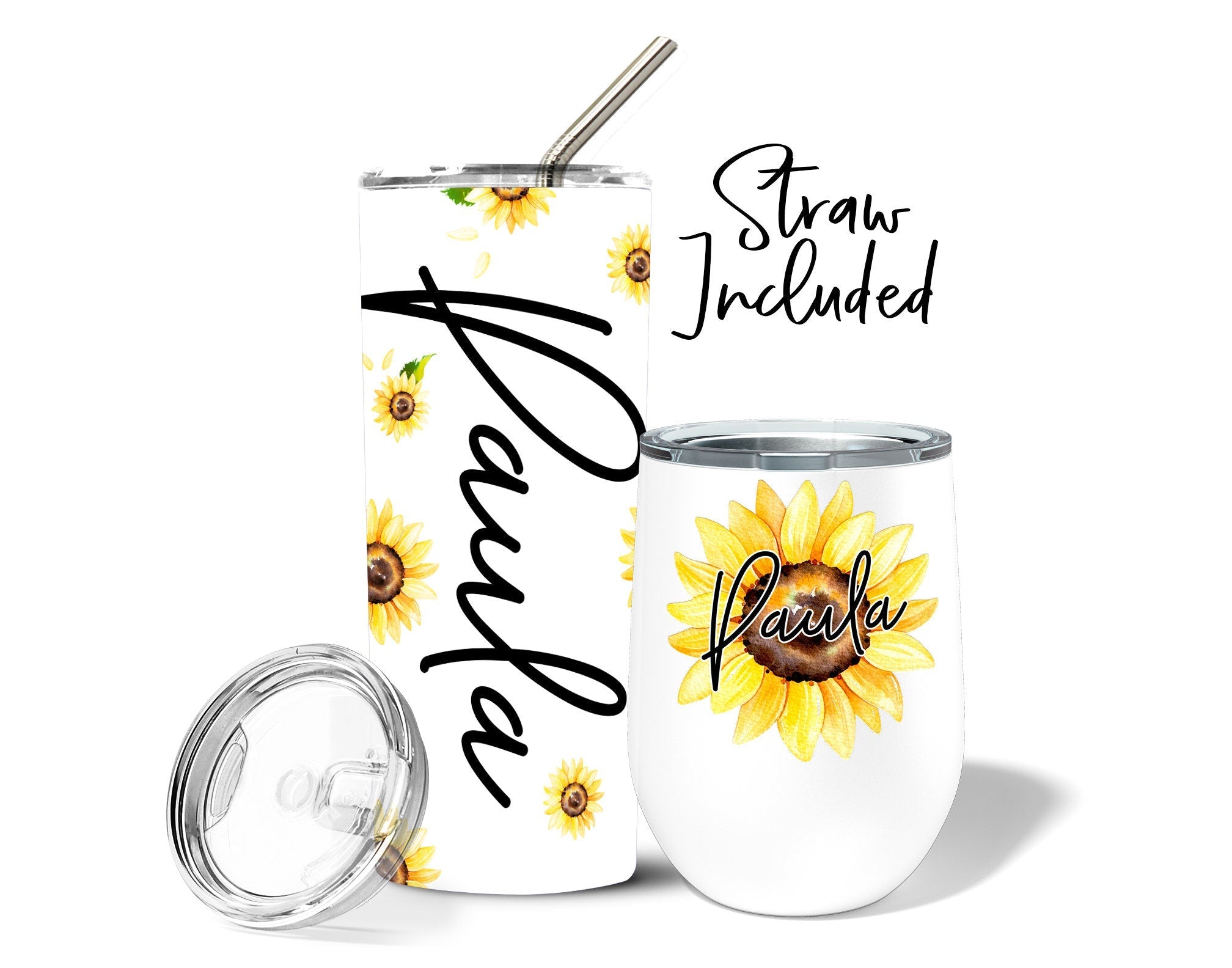 Sunflower Wine Water Tumbler Gift Set – Squishy Cheeks