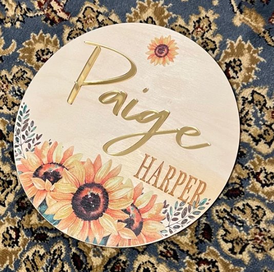 Sunflower Wood Name Sign - Squishy Cheeks