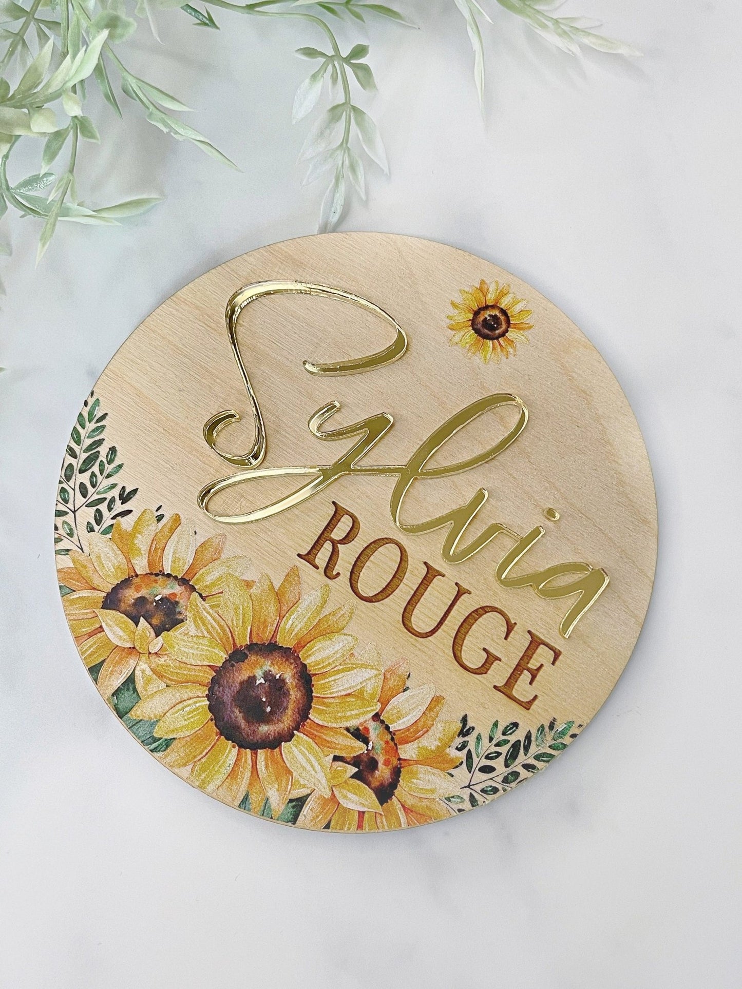 Sunflower Wood Name Sign - Squishy Cheeks