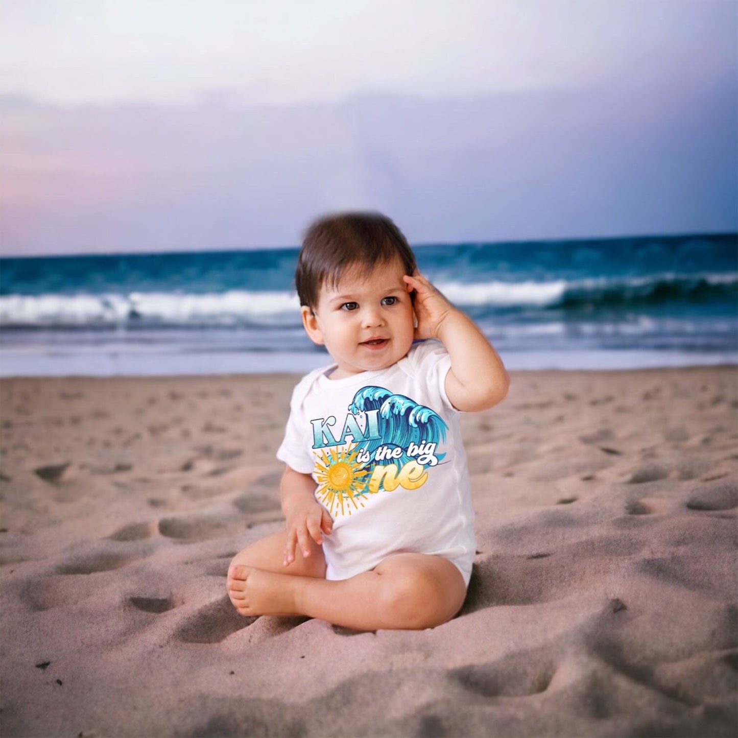 The Big One Wave Birthday Shirt Personalized Onesie - Squishy Cheeks