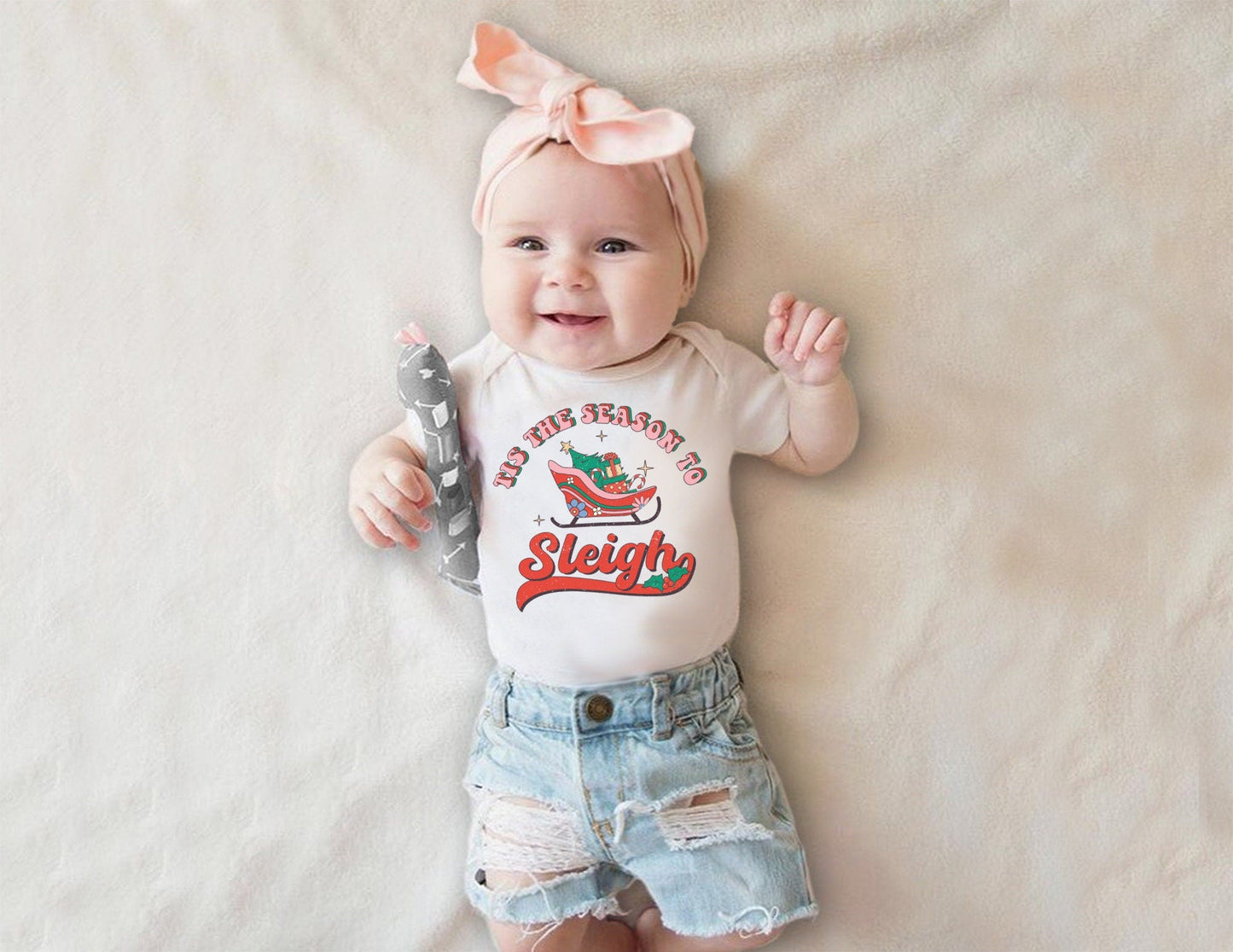 Tis the Season to Sleigh Christmas Romper Sweatshirt - Squishy Cheeks