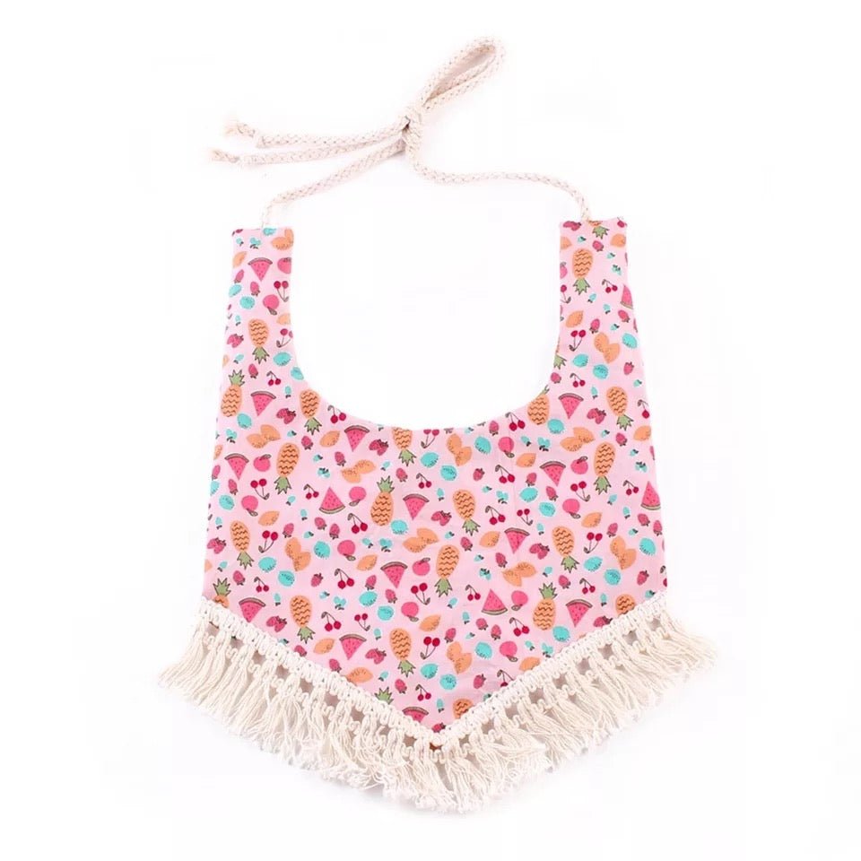 Tropical Fruit Pink Tassle Bibs - Squishy Cheeks