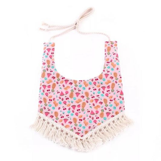Tropical Fruit Pink Tassle Bibs - Squishy Cheeks