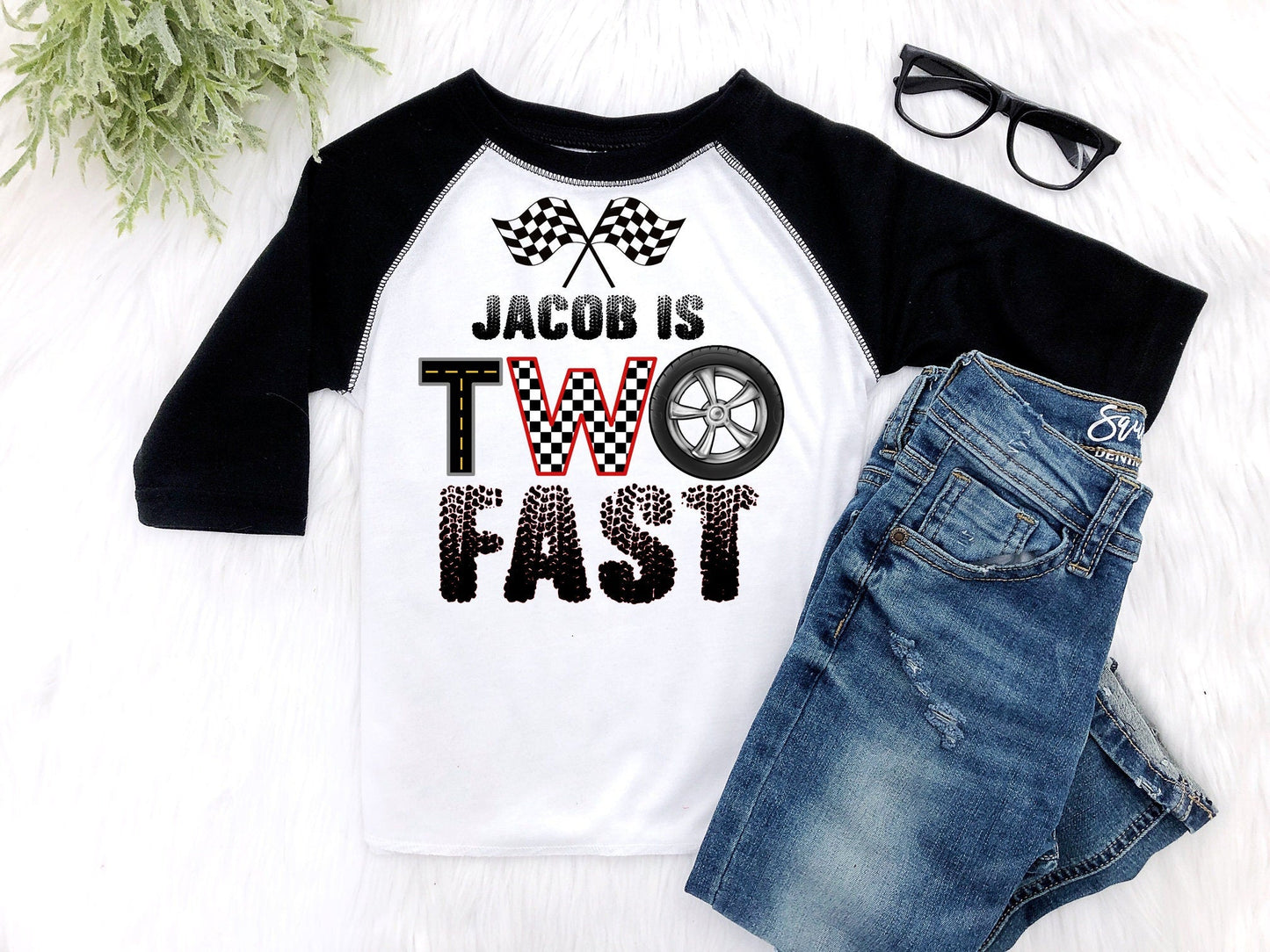 Two Fast Personalized Boy Birthday Shirt 2nd Birthday Race Car Second Birthday - Squishy Cheeks