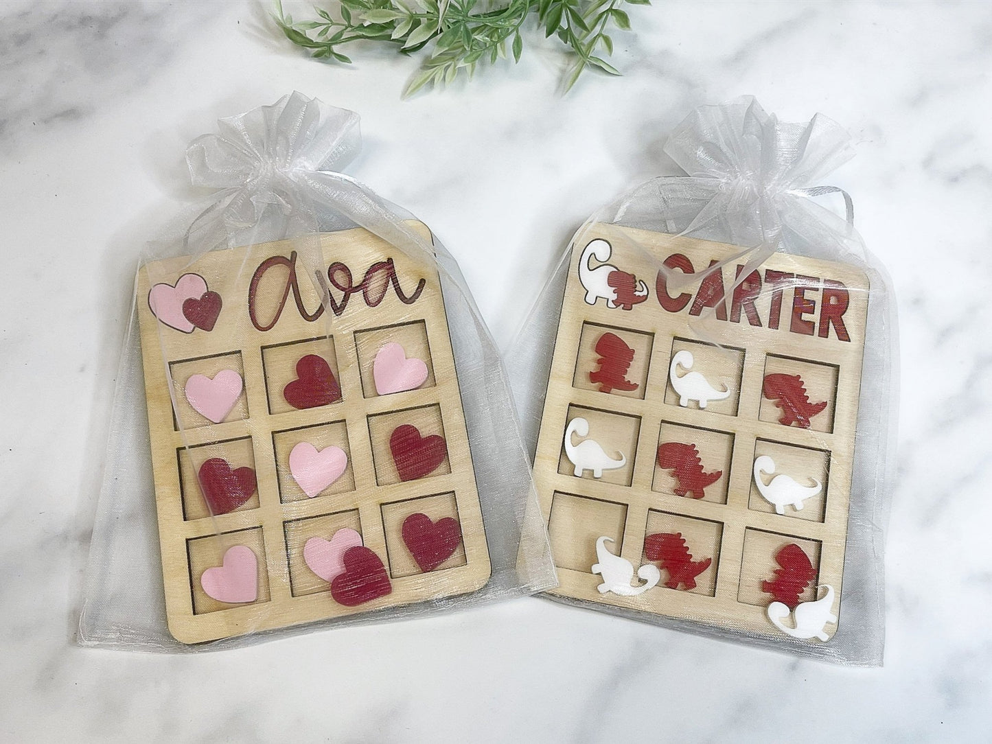 Valentines Day Gift for Kids Personalized Tic Tac Toe Boards with Bag Valentine Game - Squishy Cheeks