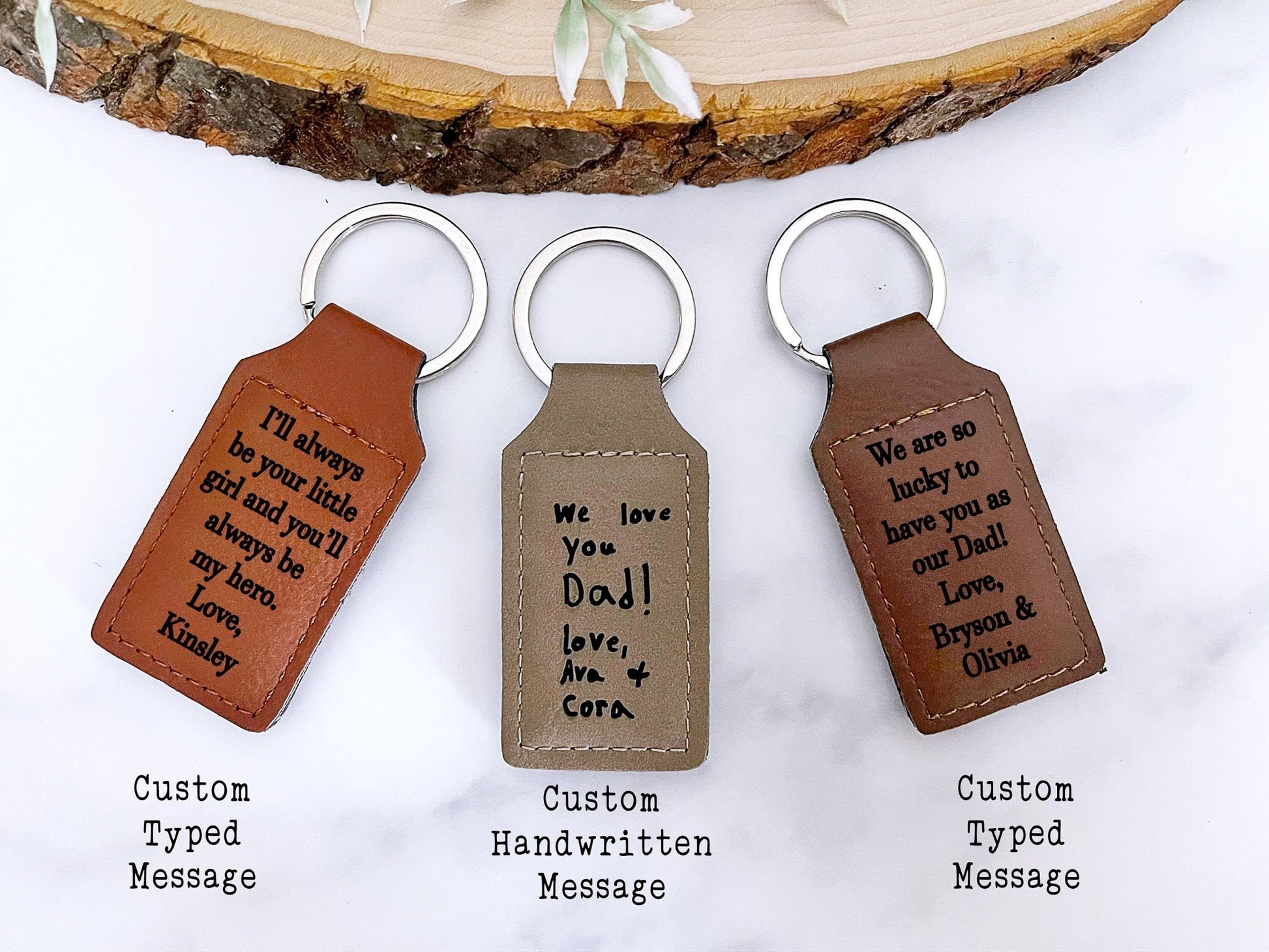 Vegan Leather Keychain Personalized for Dad - Squishy Cheeks