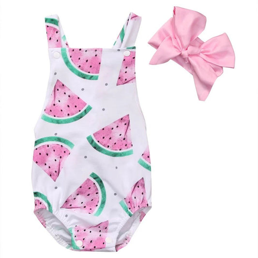 Watermelon Cross-Back Bubble Romper & Headband Set - Squishy Cheeks