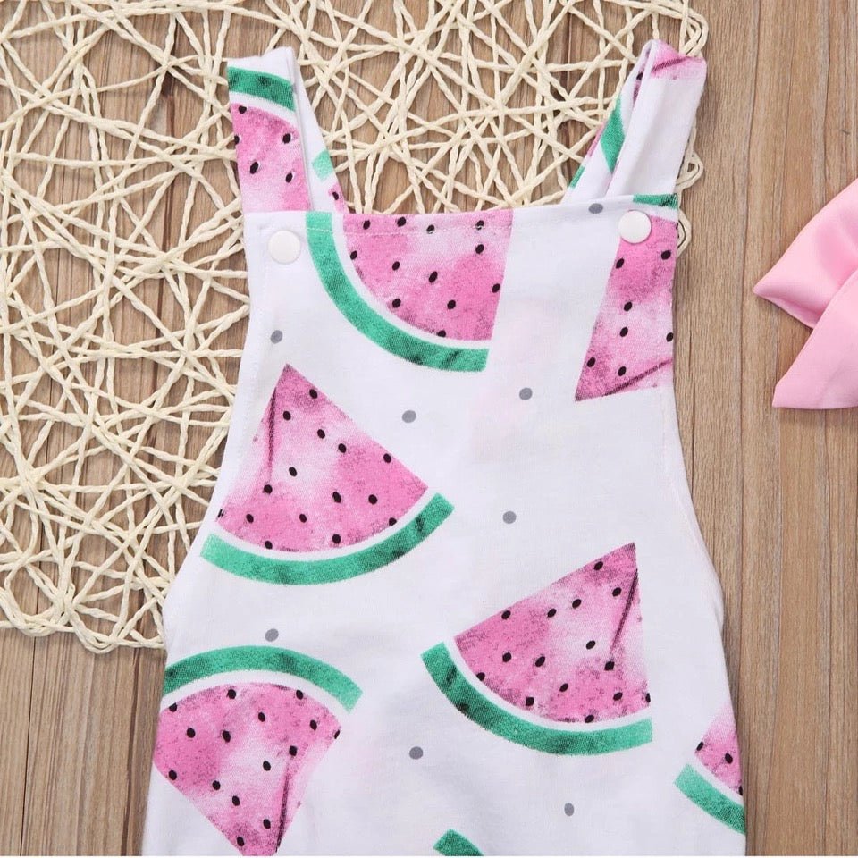 Watermelon Cross-Back Bubble Romper & Headband Set - Squishy Cheeks