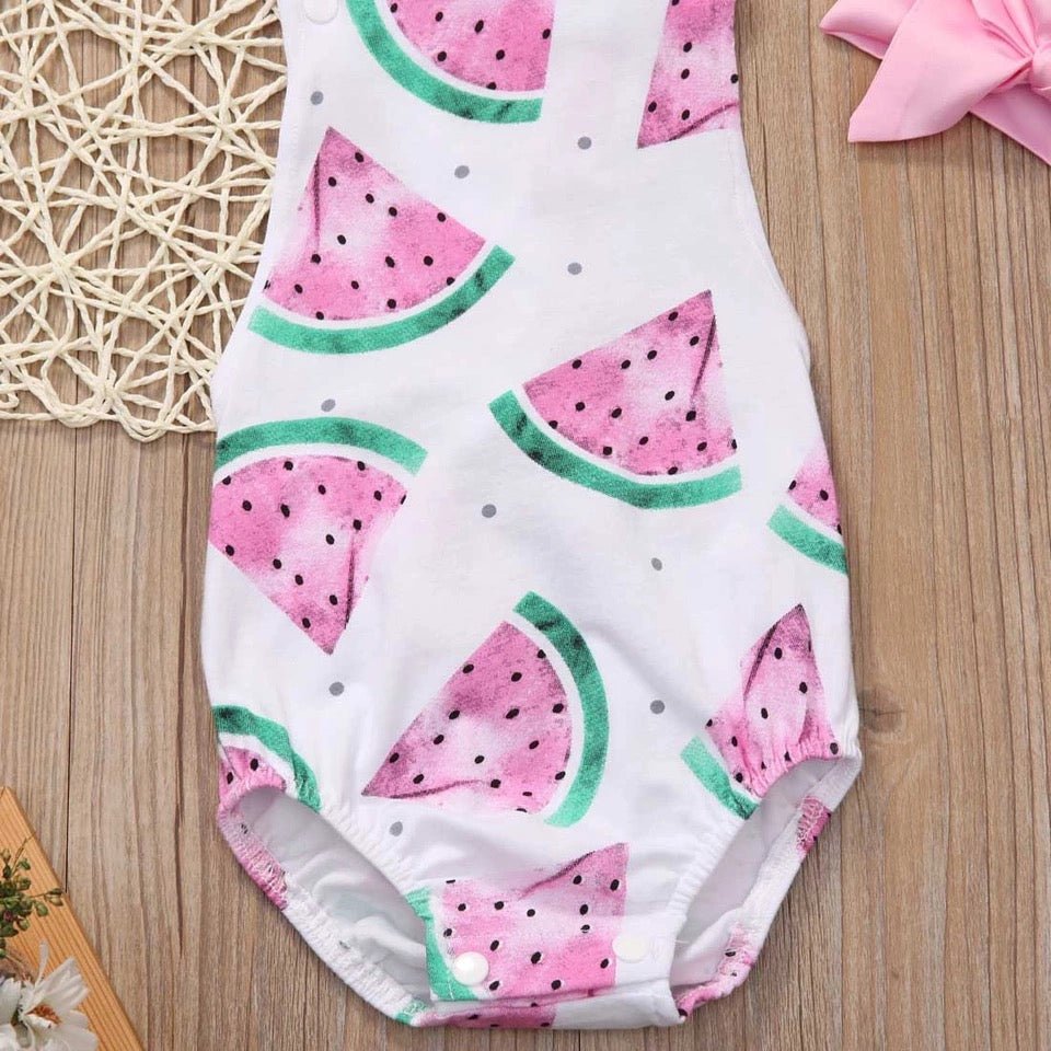 Watermelon Cross-Back Bubble Romper & Headband Set - Squishy Cheeks