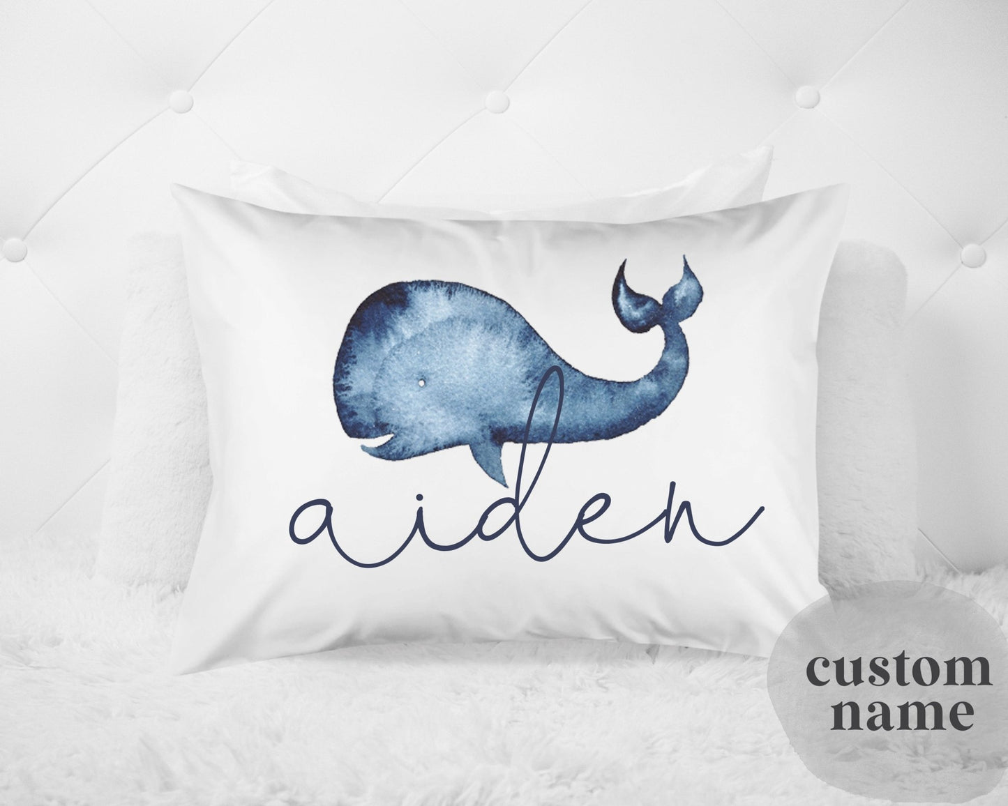 Whale Nursery Pillow Whale Bedroom Custom Name Pillow 20x30 Standard Pillow - Squishy Cheeks