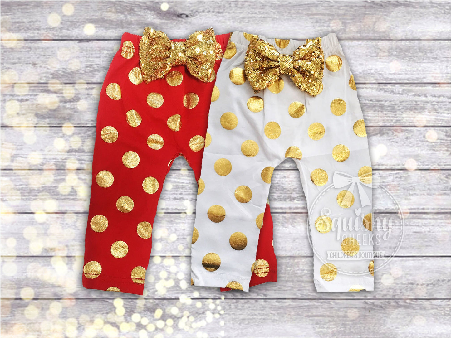 White and Gold Polka Dot Baby Leggings - Squishy Cheeks
