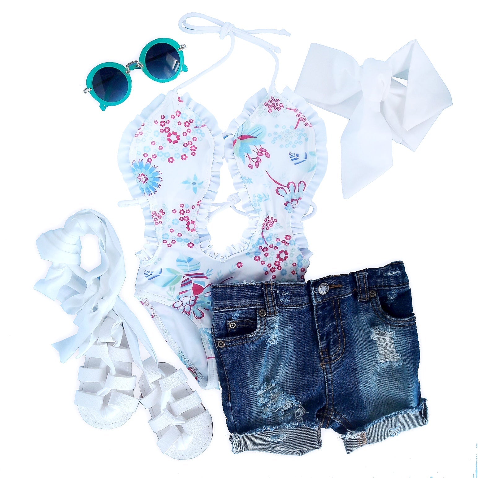 White Floral Swimsuit - Squishy Cheeks