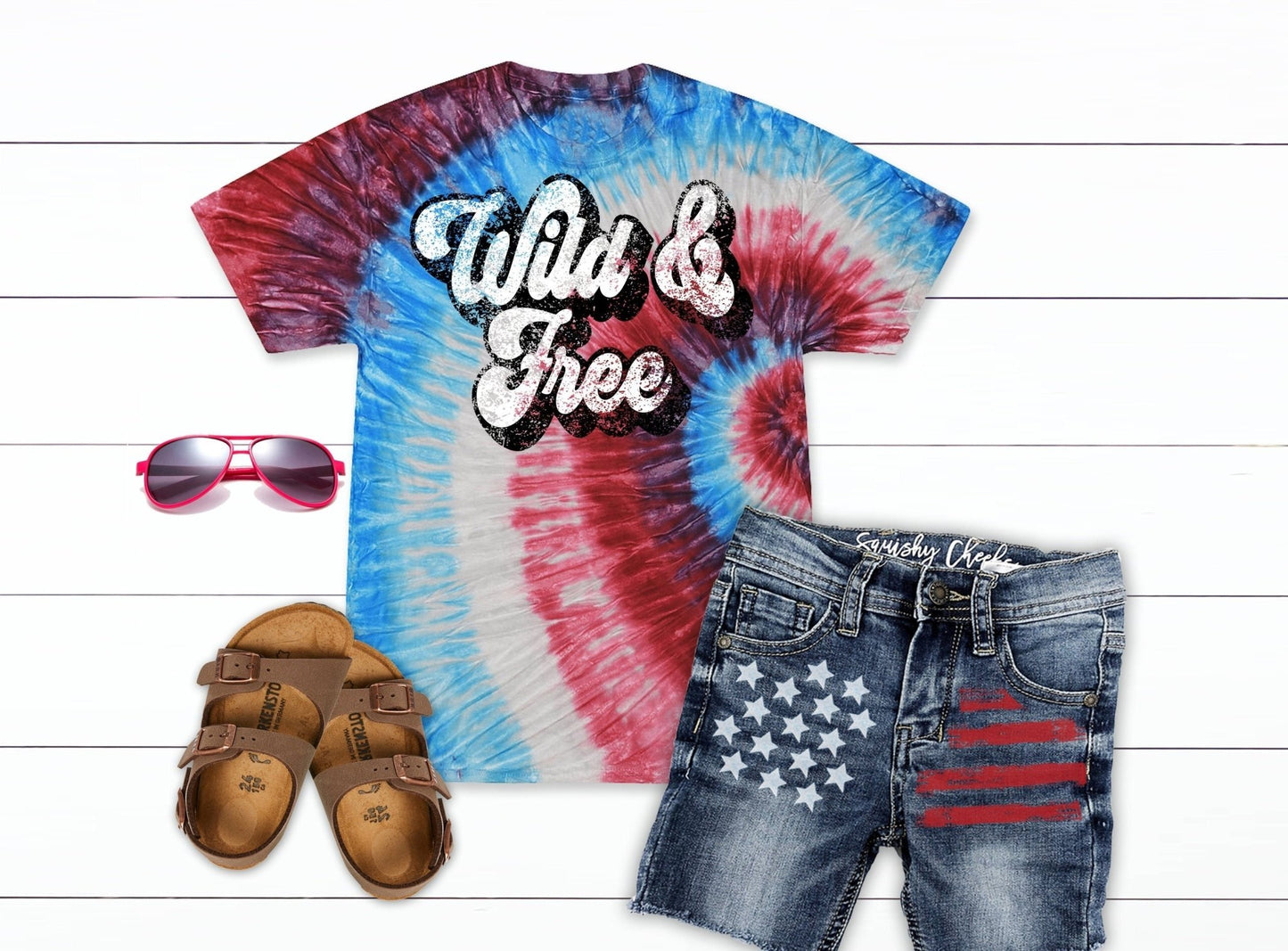 Wild and Free Shirt Kids 4th of July Shirt Patriotic Shirt Red White Blue Tie Dye Retro Fourth of July Shirt Unisex Boys Shirt Girl Shirt - Squishy Cheeks