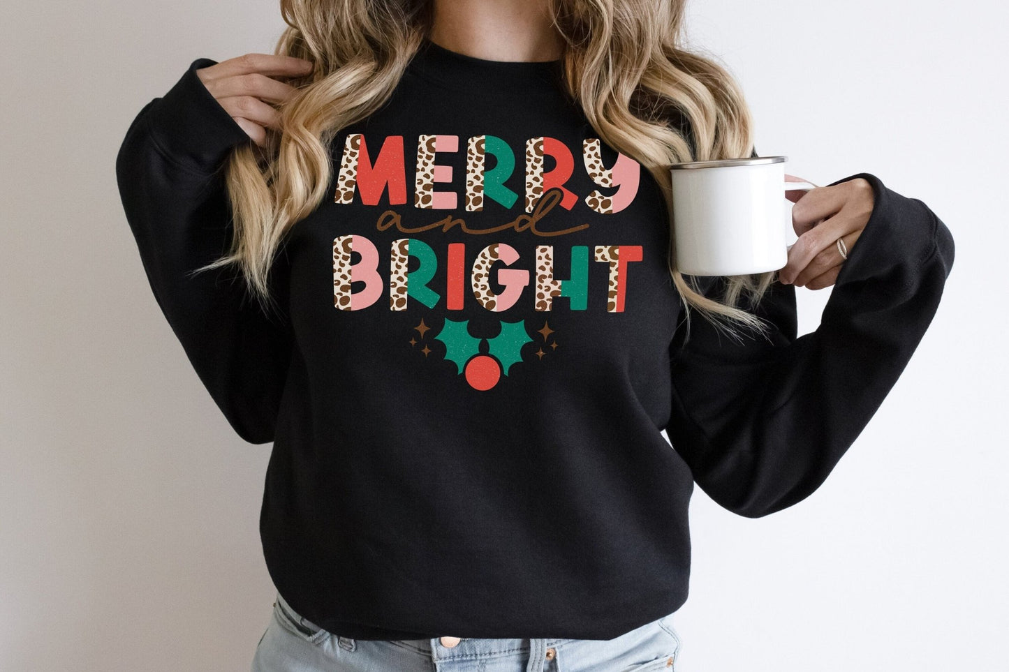 Woman Christmas Sweatshirt Merry and Bright Baby Romper Bubble Romper Sweatsuit - Squishy Cheeks